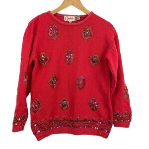VTG Carducci Silk Angora Sequin Pullover Sweater MEDIUM 1980's Beaded Pink‎